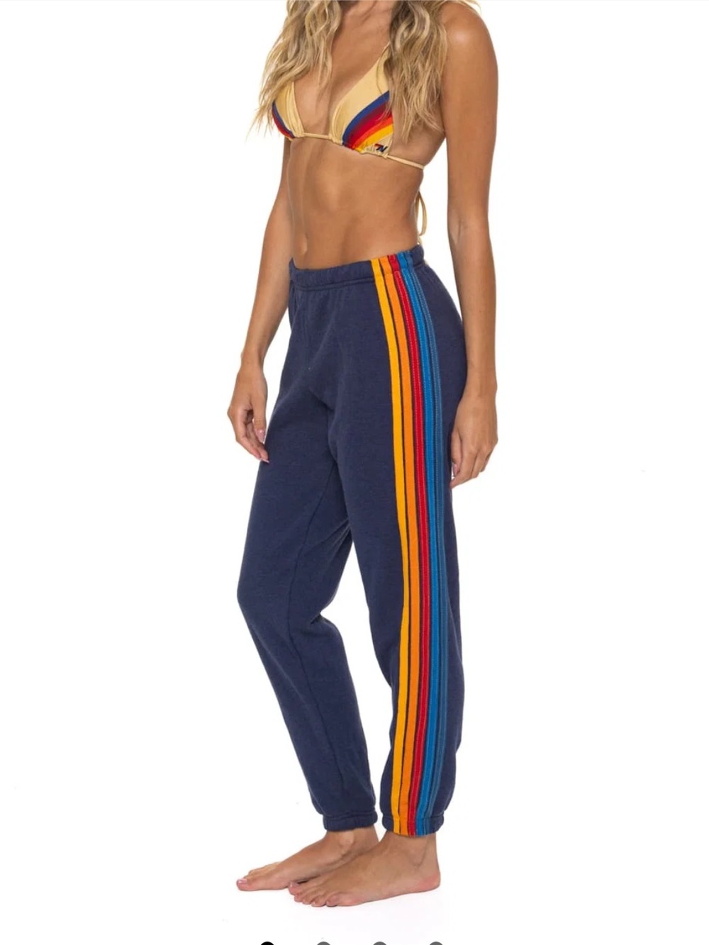 Aviator Nation Women's 5 Stripe Sweatpants Joggers Navy Blue